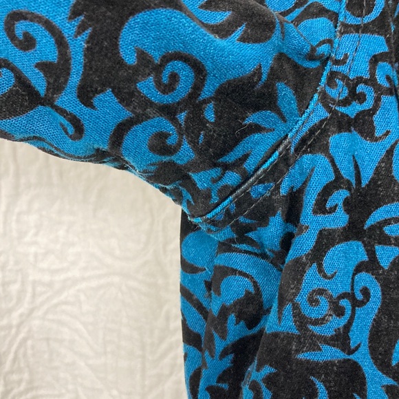 DG2 Diane Gilman Baroque Jacquard Damask Peacoat Trench sz XL Teal Black - Picture 13 of 16